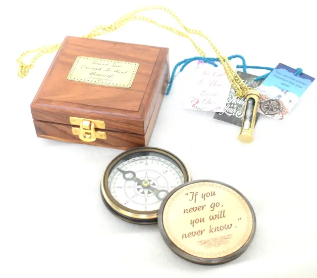 Vintage Copper Dial Brass Poem Compass Directional Handmade FREE Necklace Gift