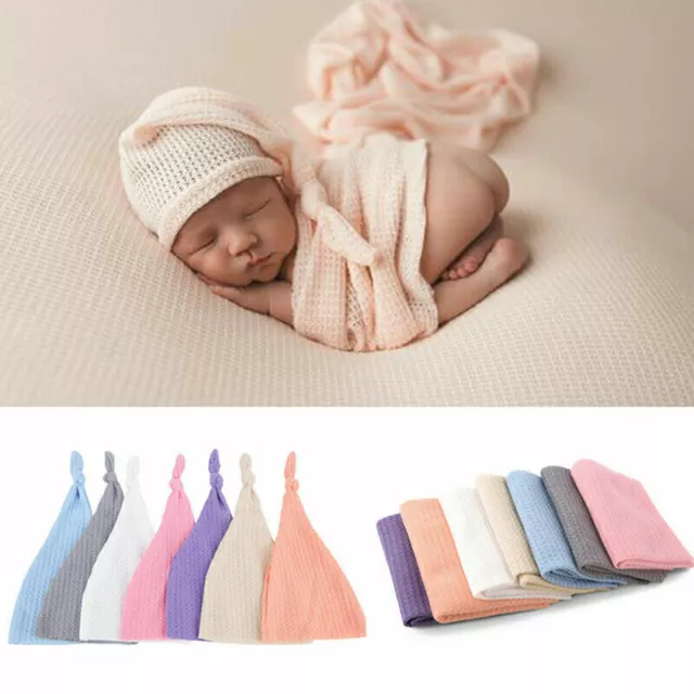 Soft Knit Newborn Photography Props Wrap Hat Set Baby Boy girl Bonnet Prop shoSP