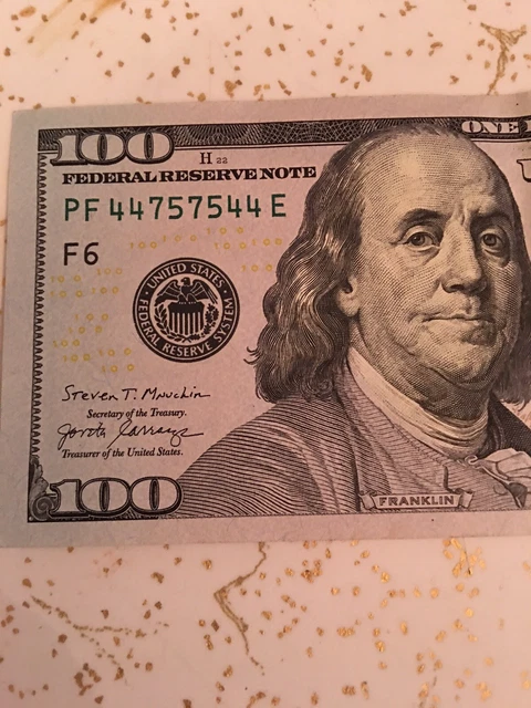 $100 DOLLAR BILL Very Cool Serial Number Repeater 44757544 Series 2017 ...