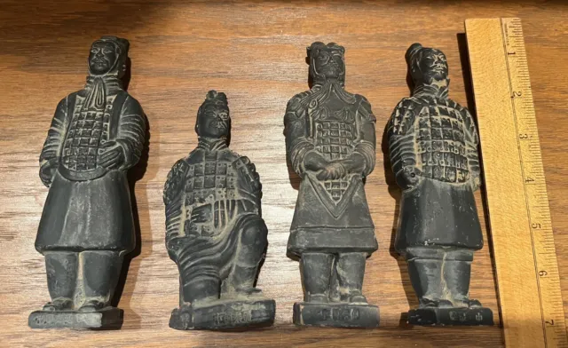 Terracotta Chinese War Warriors Figures Black Set of 4