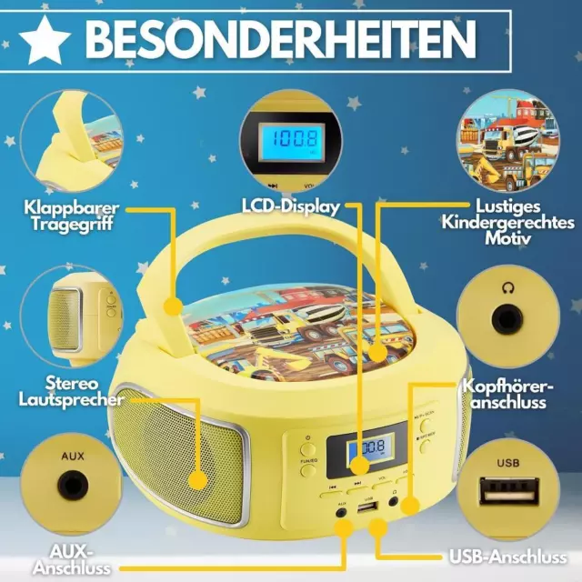 Portabler CD-Player CD-Radio Kompaktanlage Stereo Anlage Boombox Kinder Radio 2