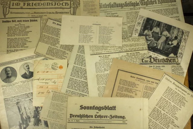 Konvolut antike Zeitungsausschnitte 1915 - 1920 Kriegszeitung Gedichte