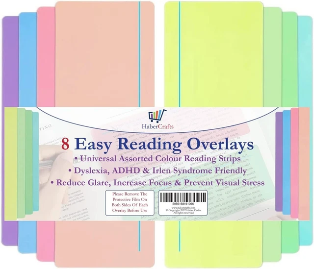 DYSLEXIA OVERLAYS EASY Reading Ruler Coloured Tracking Overlays ...