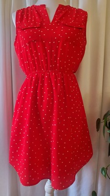 MONTEAU Women's Large Dress RETRO RED POLKA DOTS Sleeveless KNEE LENGTH Lined
