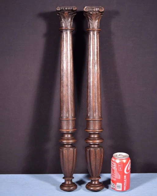 *24" Pair of French Antique Solid Oak Posts/Pillars/Columns/Balusters Salvage