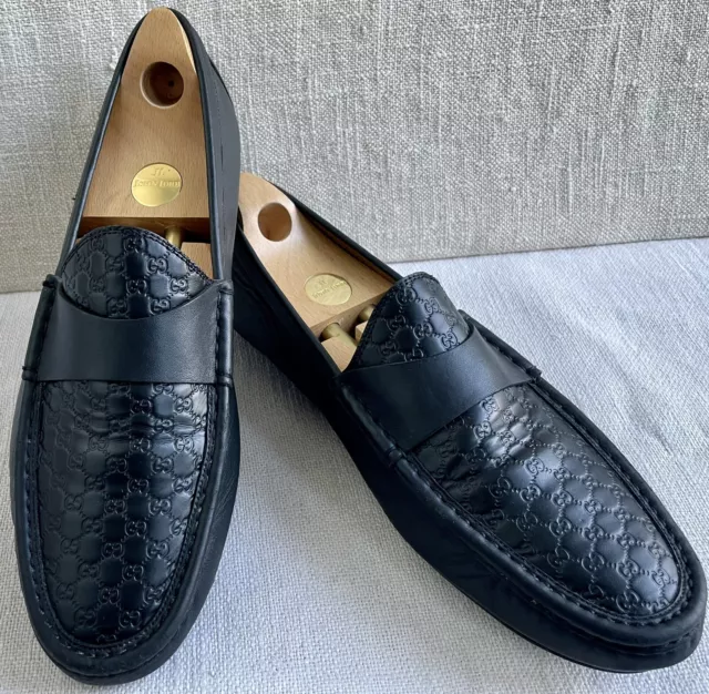 GUCCI 466904 Mini Guccissima Embossed GG Black Driving Loafer UK 10 US 10.5 $650