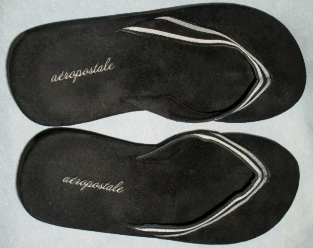 Aeropostale Black Suede Leather Upper Flip Flop Wedge Sandals US Shoe Size 10