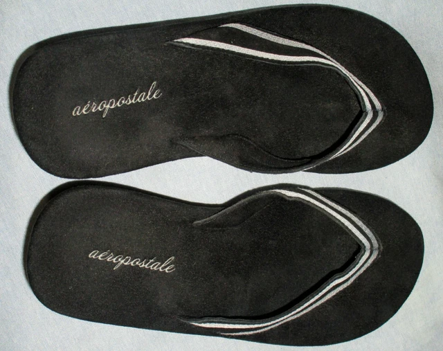 Aeropostale Black Suede Leather Upper Flip Flop Wedge Sandals US Shoe Size 10