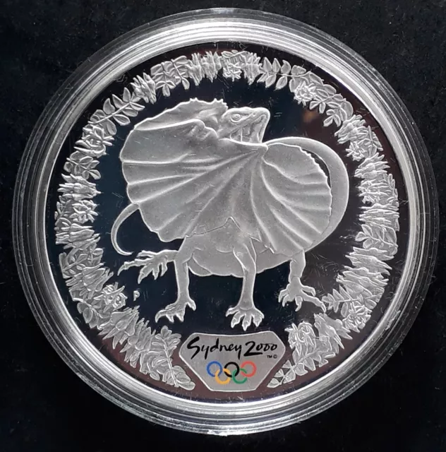 2000 Australia Sydney Olympic Silver ( 99.9% ) $5 Coin Frill-necked Lizard 2
