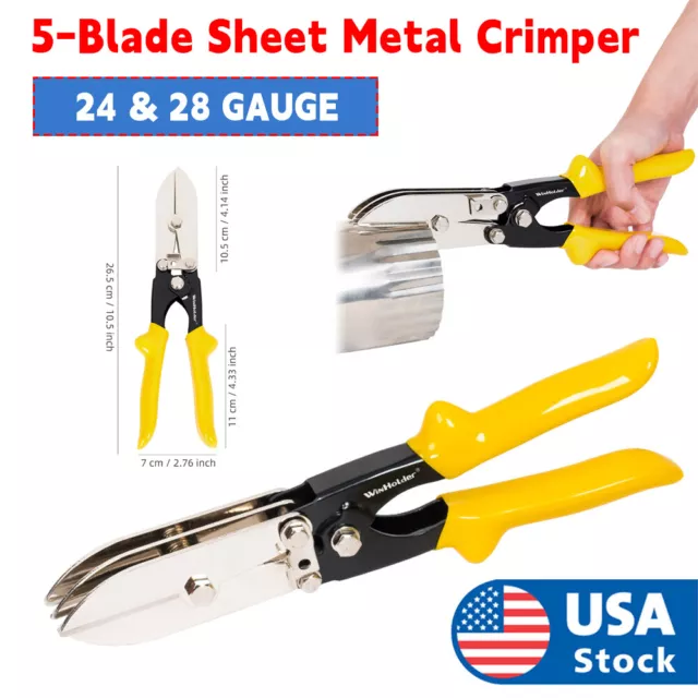 5-Blade Sheet Metal Hand Crimper Tools for 24-28 Gauge Duct Downspout Stove Pipe