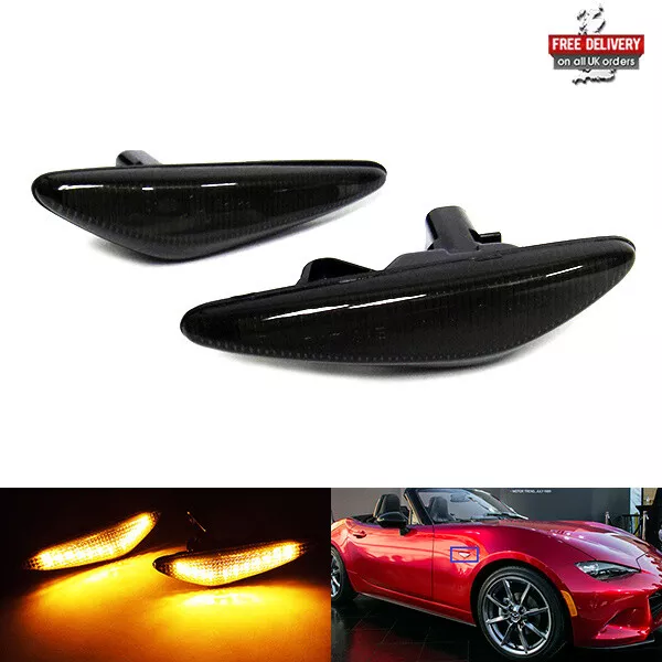 2x Black Lens Side Indicator LED Repeater Light Amber For 15+ Mazda MX-5 ND RX-8