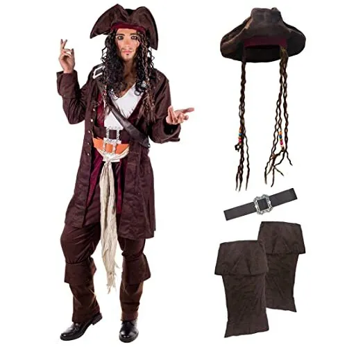 Costume da pirata uomo donna contrabbandiere costume capitano travestimento taglia XL MOLTO BUONO