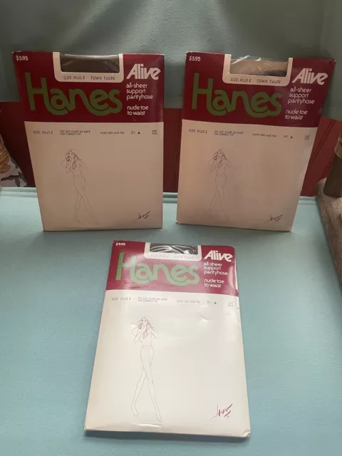 Lot of 3 Hanes Alive Pantyhose Style 810 Size E Full Support Reinforce Toe  C-Top