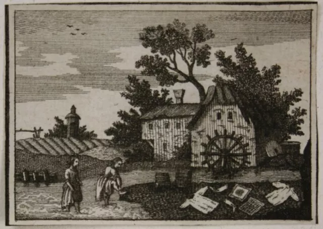 Waschfrauen und Mühle,  1830, KSt. Romantik Berufsleben Unbekannt (19.Jhd)