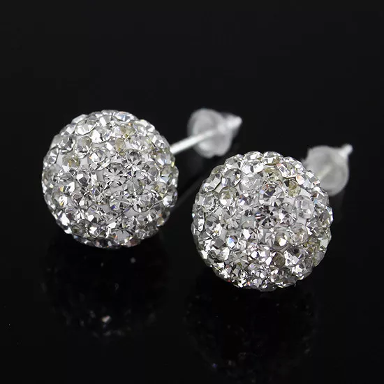1Pair Czech Crystal Disco Ball Stud Silver Sparkle Earring 4mm 6mm 8mm 10mm 12mm