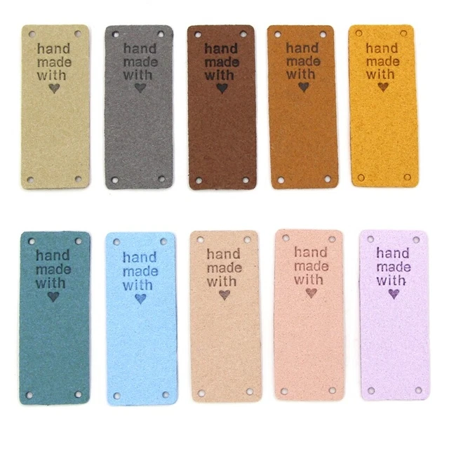 3X(50 Stck. Handgefertigte PU-Leder-Tags Handarbeit mit Liebe PU-Etiketten Kunstleder Nähen