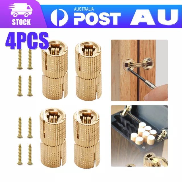 4Pc 8mm Brass Cabinet Hidden Barrel Hinge Invisible Hinge Concealed Worktop AU O