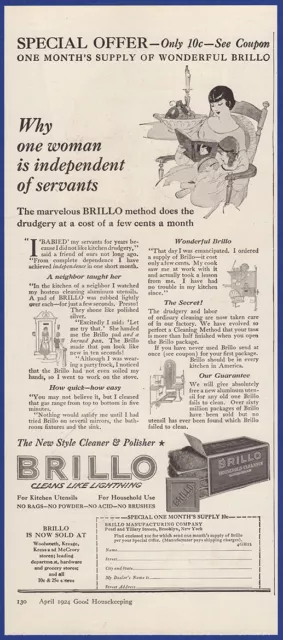 Vintage 1924 BRILLO Soap Pads Cleaner Cleanser Ephemera 1940's Print Ad