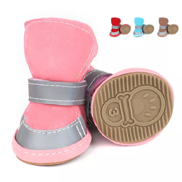 4pcs Pet Dog Boots Anti-slip Winter Fleece Puppy Shoes Sneakers For Small Dogs