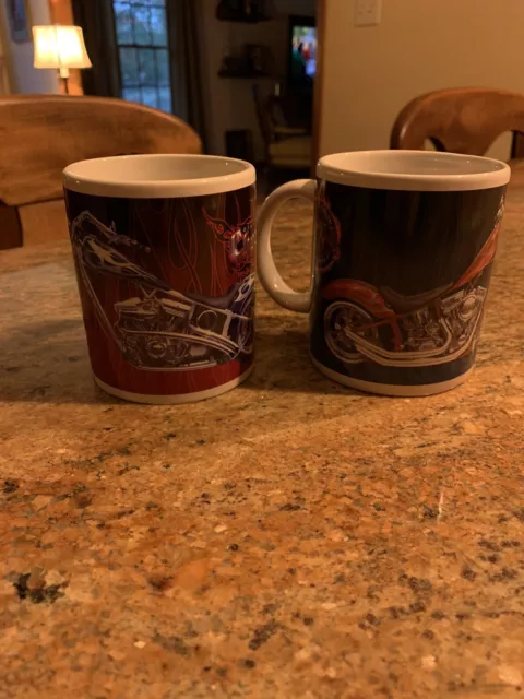 2004 Orange County Choppers OCC Motorcycle Ceramic Coffee Cup Mugs Set of 2