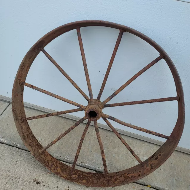 24" Antique Vintage Steel Spoke Wagon Wheel Plow Cart Implement Farm Decor