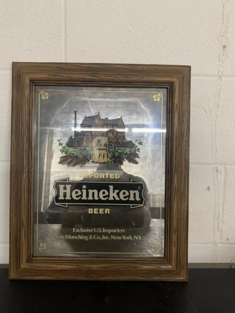 Vintage Heineken Imported Beer Mirror Sign Exclusive US imports 15" X 18" Bar