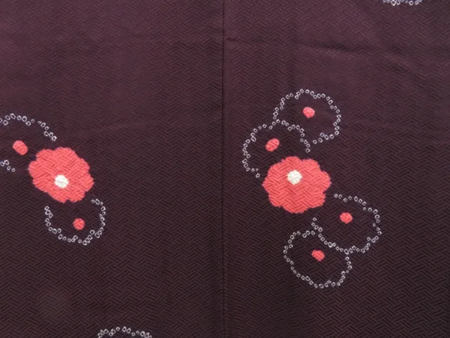 3201T10z600 Vintage Japanese Kimono Silk HAORI Chrysanthemum Dark grape 3