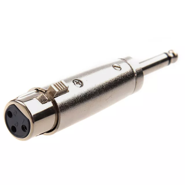 Silver-colored 3 Pin XLR Female To 1/4" 6.35mm Male Mono Jack  Lead Adapter -EL