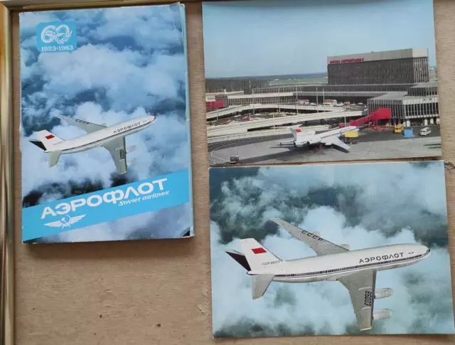 Aeroflot CCCP Soviet Airlines 60 set of 12 postcards in Folder  Logo