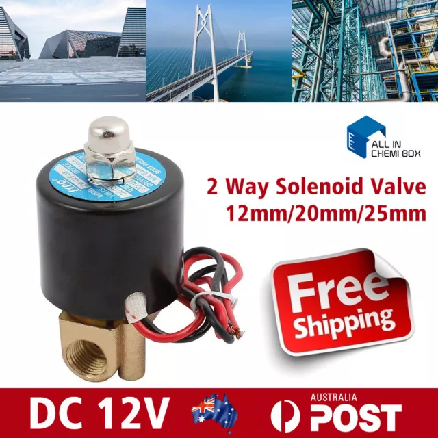 2 Way Electric Solenoid Valve Water Air Brass N/C Gas Oil Normally Closed DC 12V