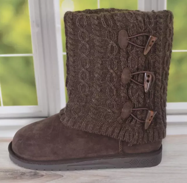 New MUK LUKS Women's COZY UP Faux Suede Knit Winter Boots Size 9 BROWN