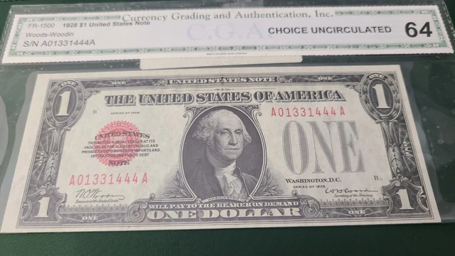 Fr. 1500 1928 $1 Legal Tender Red Seal Ch Unc . Nice Serial Number .