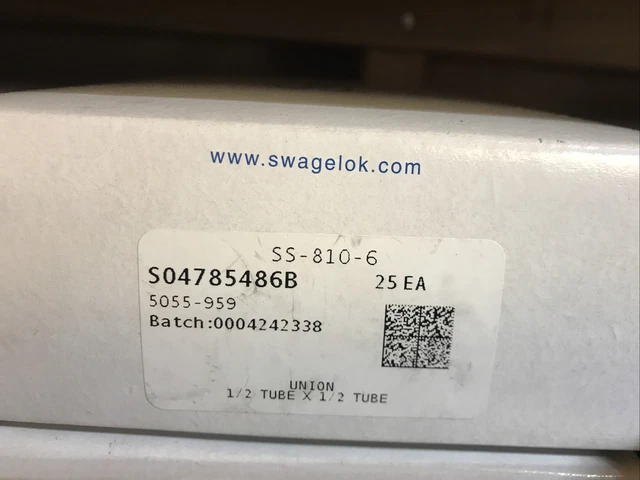 New Box Of 25 Swagelok SS-810-6    1/2" tube union fitting  Several Available