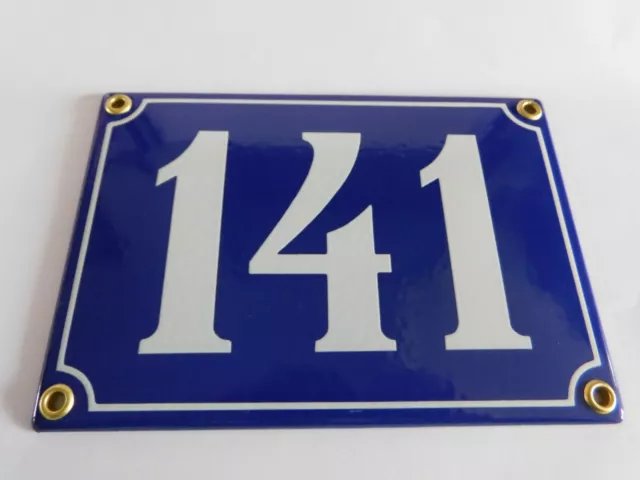 Antique French Blue  Genuine Enamel Porcelain House Door Number Sign / Plate 141