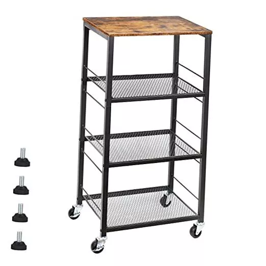 Kitchen Baker's Rack Microwave Cart 4-Tier Island Serving Bar Cart on Brown