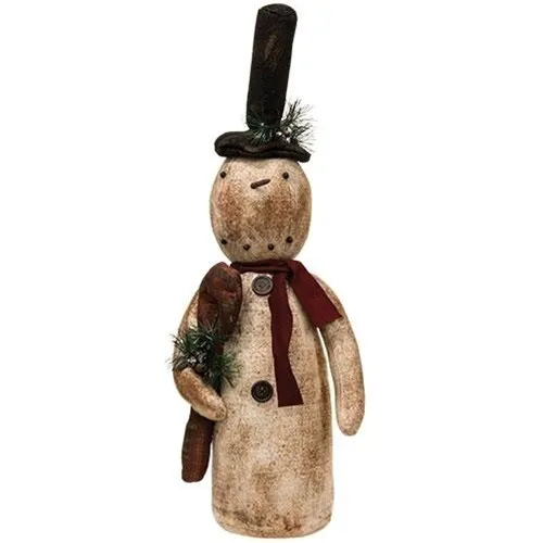 NEW PRIMITIVE SNOWMAN DOLL Candy Cane Christmas 7.5"x22" Stained Winter Top Hat