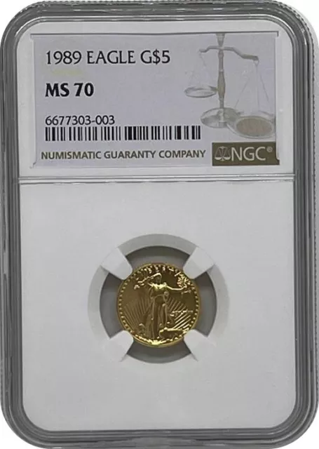 1989 1/10 Oz American Gold Eagle $5 NGC MS70