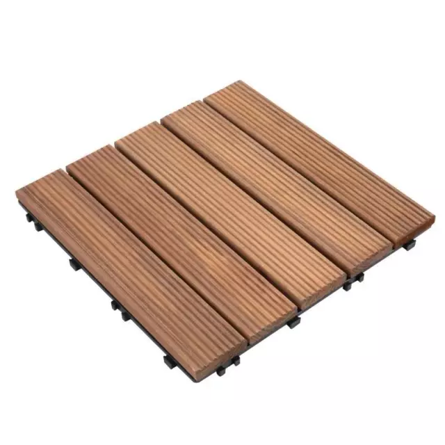 Wooden Floor Tiles Outdoor Garden Natural Wood Décor Interlocking Tiles 9pc