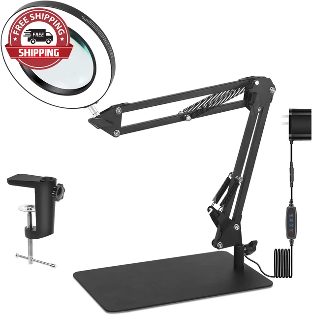 Magnifying Glass with Light and Stand, EOOKU 2-In-1 Magnifying Lamp & Clamp, 5X