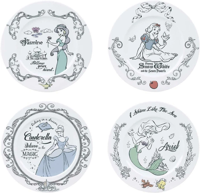 Principesse Disney Set 4 Piatti 21 Cm Ariel Biancaneve Cenerentola Jasmine