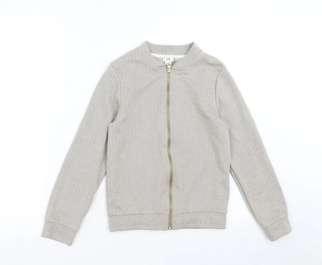 Giacca bomber geometrica beige River Island per ragazze taglia 9-10 anni con cerniera