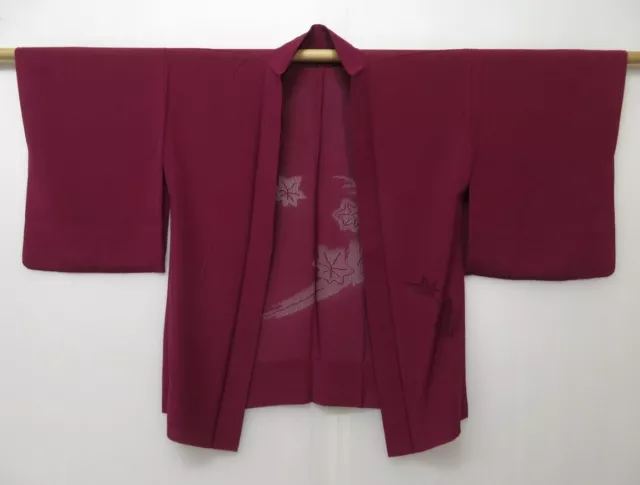 1327T03z320 Japanese Kimono Silk See through HAORI Wine red Maple