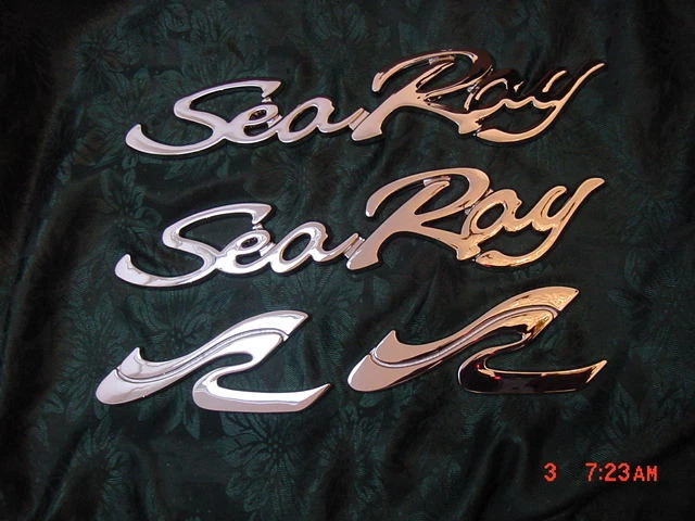 thumbnail image 2 of Chrome Sea Ray Script Emblem Badge – 12.7” Boat Logo, Genuine Style Nameplate 4-Pack 2 of 3