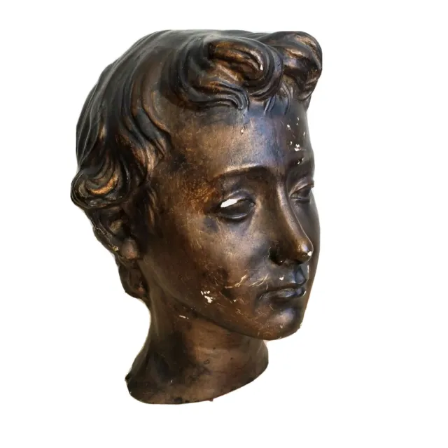 Scultura Testa Di Ragazzo, Uomo, Busto Bronzo, Statua Vintage In Gesso, Sbeccato