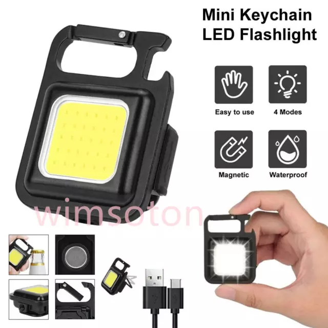Mini COB LED Flashlight Portable Work Light Rechargeable Pocket Keychains