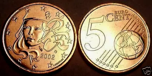 France 2002 Piece 5 Cent  Centime Euro Unc De Rouleau Qualite Premium