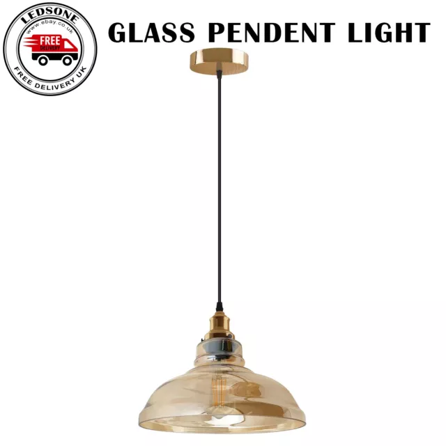 LEDSone Industrial Ceiling Pendant Light Glass Bowl Lampshade Hanging Retro Lamp