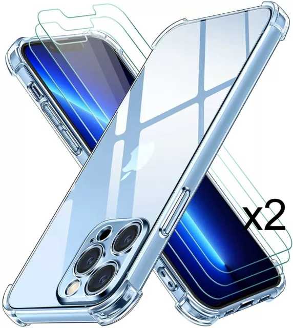 COQUE IPHONE 13 / 13 pro mini  pro max +2X VITRE housse silicone transparent