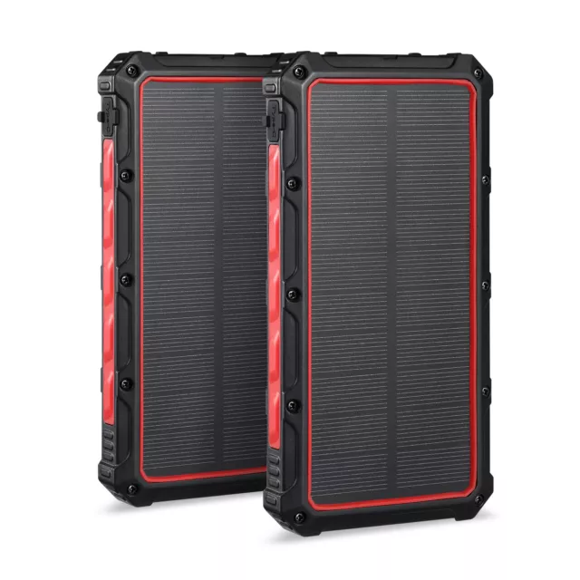 16000mAh Solar Power Bank - Wireless Charger for iPhone and Android (2 Pack)