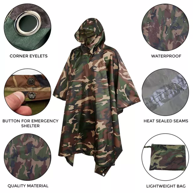 Rain Poncho Bicycle Waterproof Raincoat Cover Cape Hooded Hiking Fishing